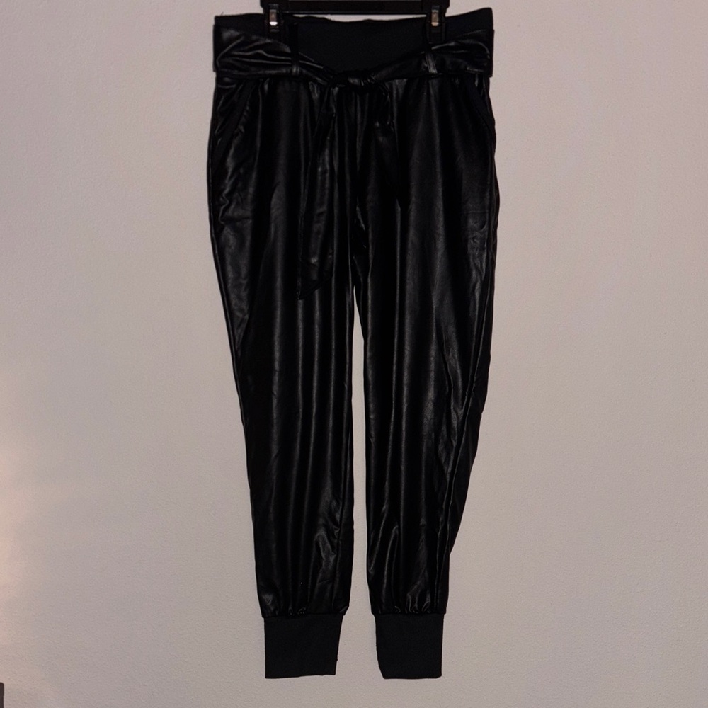 Rewash Black Vegan‎ Leather Belted High Waist Jogger Pants Size Medium